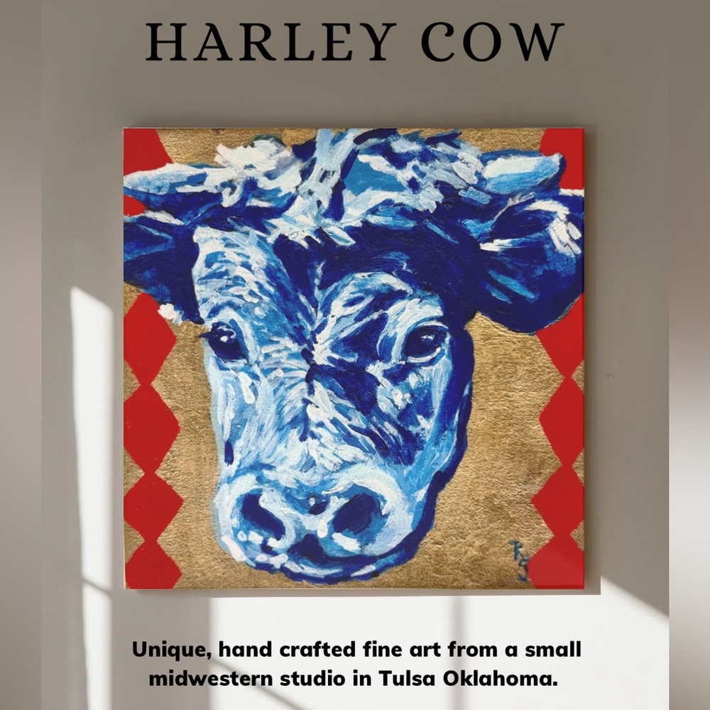 Blue and Gold Cow Art Painting
